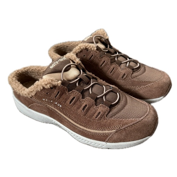 Easy Spirit Romy Tan Brown Suede / Mesh / Faux Fur Walking Clog Size 8 W - Picture 1 of 10